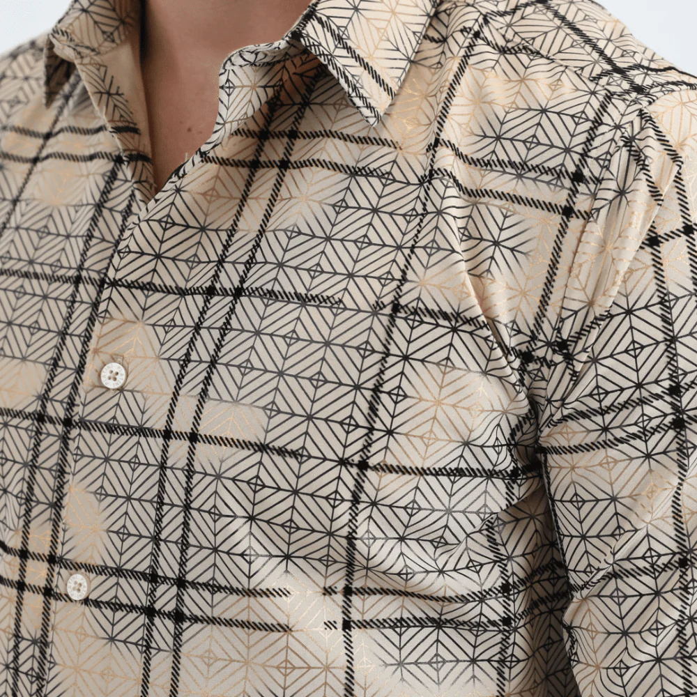 Camisa Platini Flocked Modern Beige - Image 4