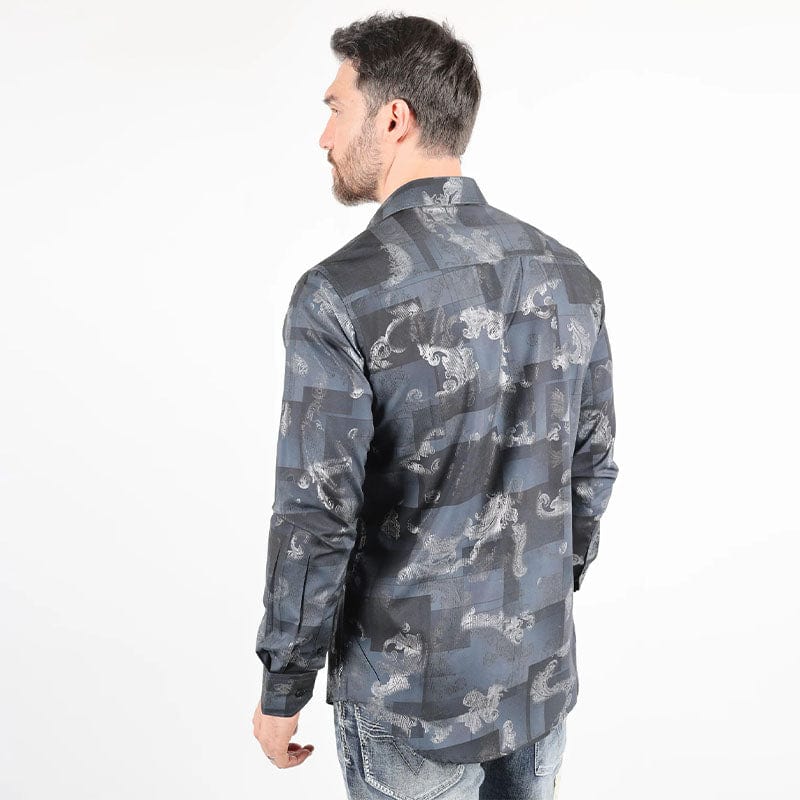 Camisa Platini  Modern Fit Stretch Foiled Black Long Sleeve - Image 3
