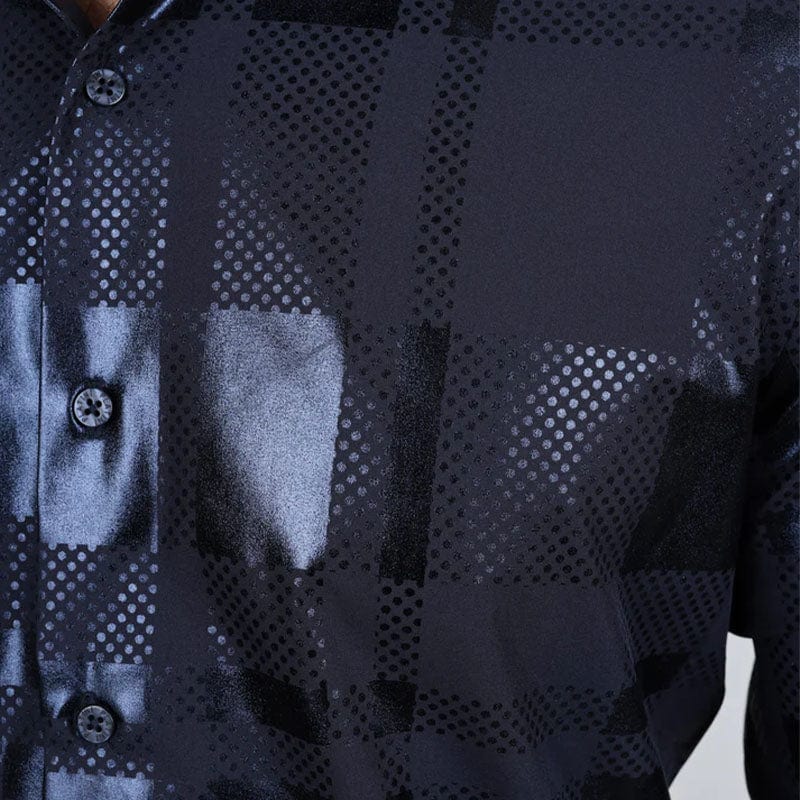 Camisa Platini Modern Fit Stretch Foiled Navy Long Sleeve - Image 4