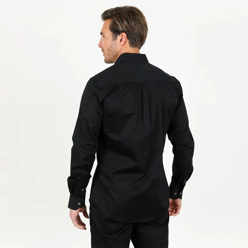 Camisa Platini Single Pocket Logo Modern Fit Stretch Dress Negra - Image 3