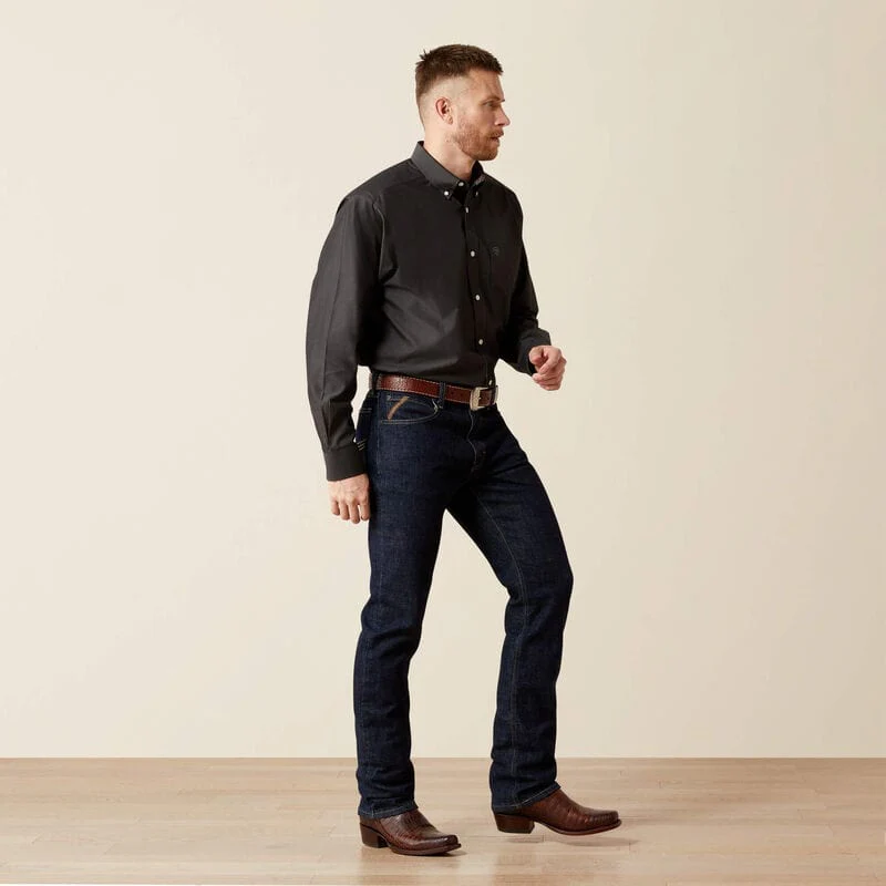Camisa Ariat Wrinkle Free Solid Pinpoint Oxford Classic Fit Negra - Image 3