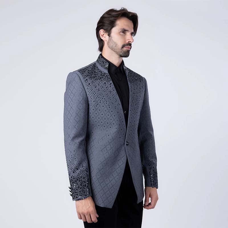 Trivon Rhinestone Grey Blazer - Image 2