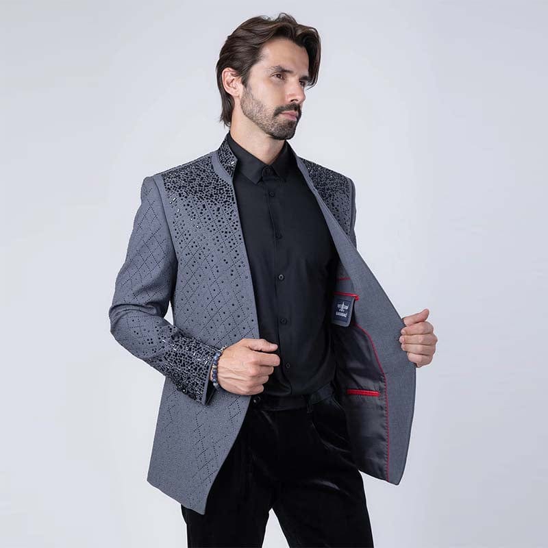 Trivon Rhinestone Grey Blazer - Image 3